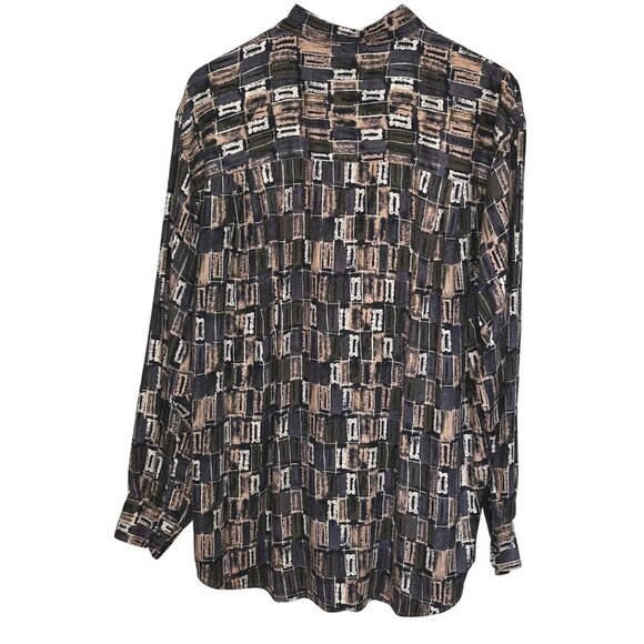 Vintage Murano Rayon Shirt XL 90s Geometric Abstract Long Sleeve Button Front - Picture 4 of 8